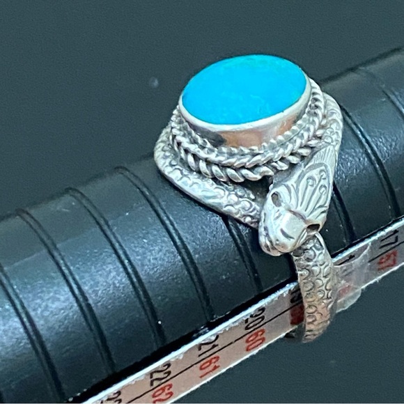 Vintage 925 Sterling Silver Turquoise Double Head Snake Southwestern Ring Size 9 - Picture 11 of 16